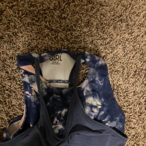 Athleta Girl Perfect Pair Tank Collage Abstract Blue Medium 8-10 Layered Active - Picture 2 of 3